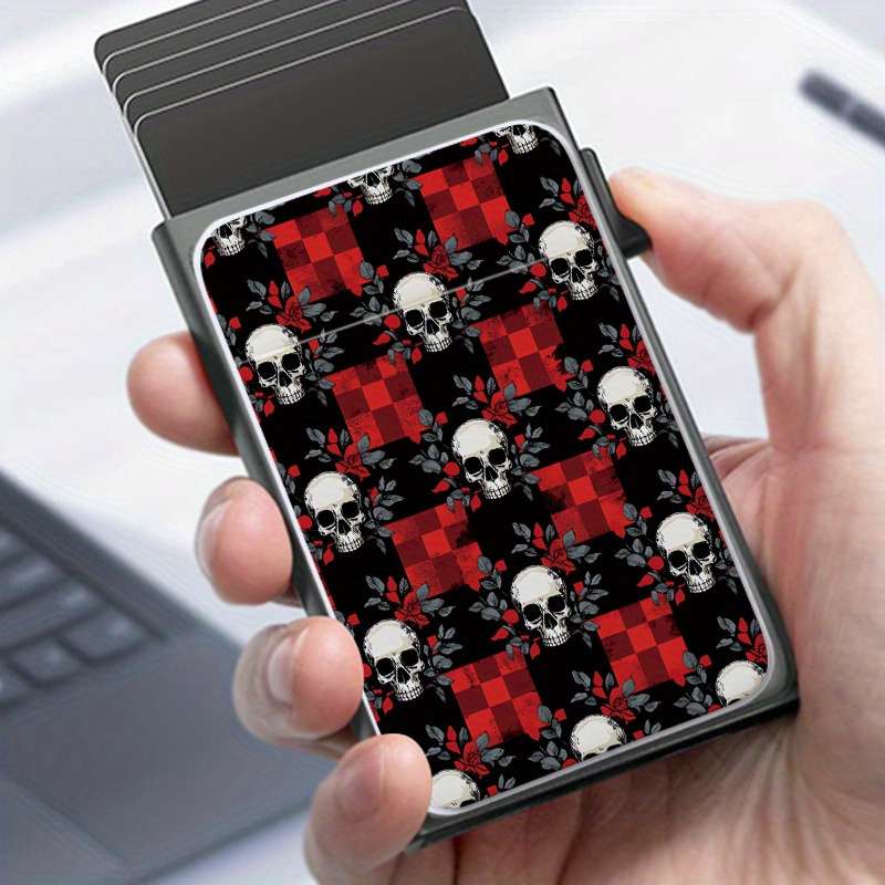1pc Dachshund on Scooter Pattern Metal Wallet with Pop-Up Card Holder Casual Style Slim Busine