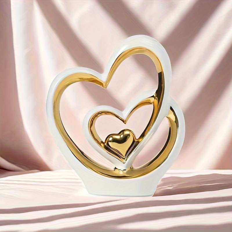 1pc 2D Flat   Acrylic Double Heart Decorative Piece Elegant White Golden Intertwined Hea