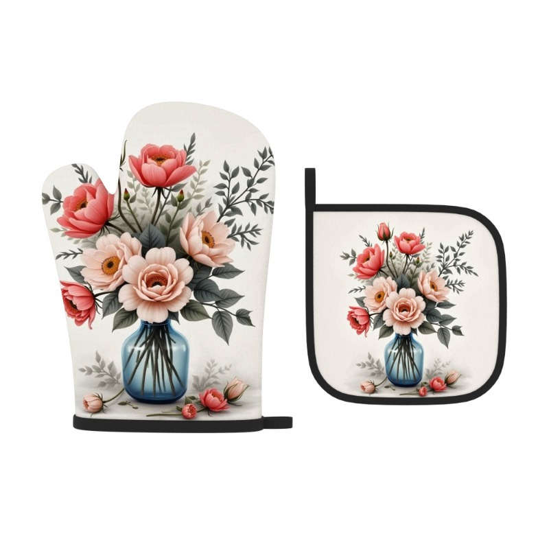 2pcs 26.92x17.02 cm Heat Resistant Oven Mitts And Potholders