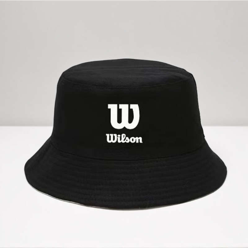 1pc Wilson Printed Eaves Sunshade Bucket Hat Stylish Solid Color Breathable Polyester Materia