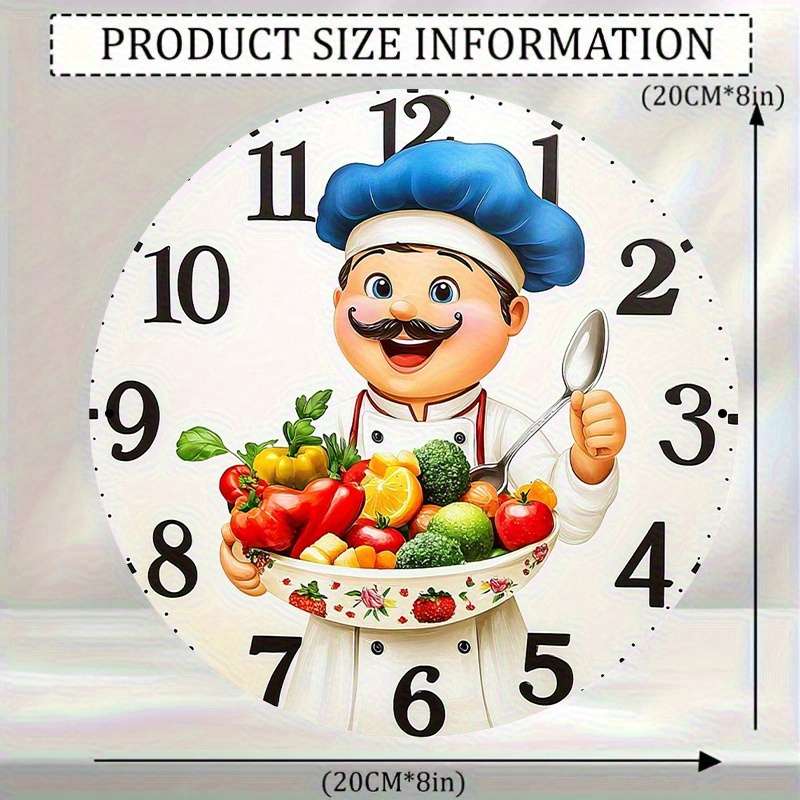 1pc Vintage Kitchen Wall Clock Cartoon Chef and Vegetable Design High-Definition Not real clock