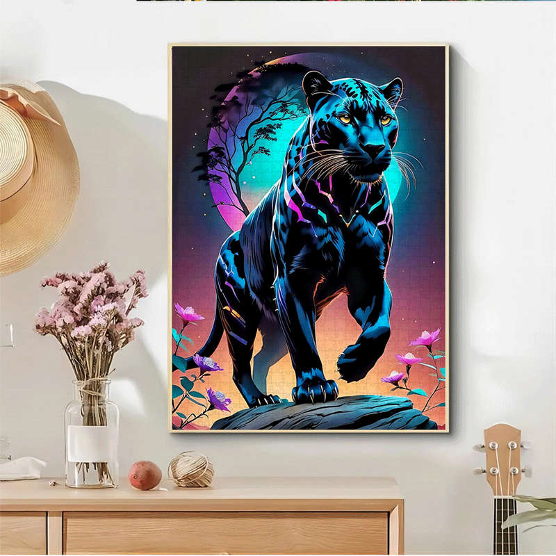 1000pcs Black Panther Moonlit Night Large Paper Puzzle Challenging DIY Home Decor