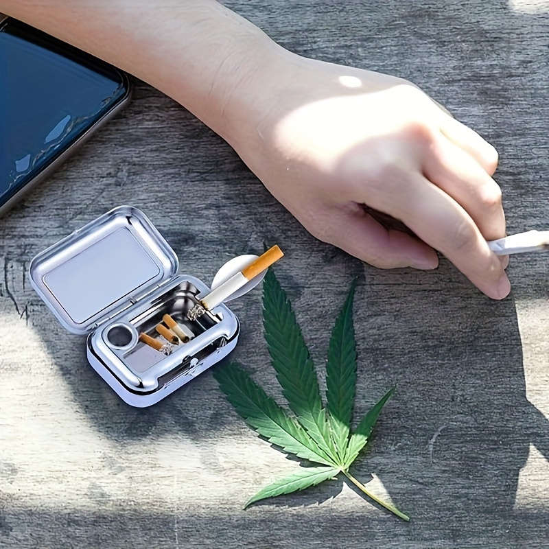1pc Portable Stainless Steel Ashtray with Lid Durable Ideal for Car Office Outdoor Use Compa