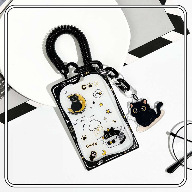 1pc Adorable Star Cat Pendant ID Card Holder with Delicate Spring Rope Accessory Cute and Functio