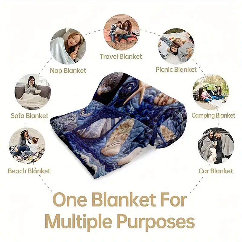 1 x Creative Shell Starfish Snail Plaid Print Flannel Blanket 150*200cm