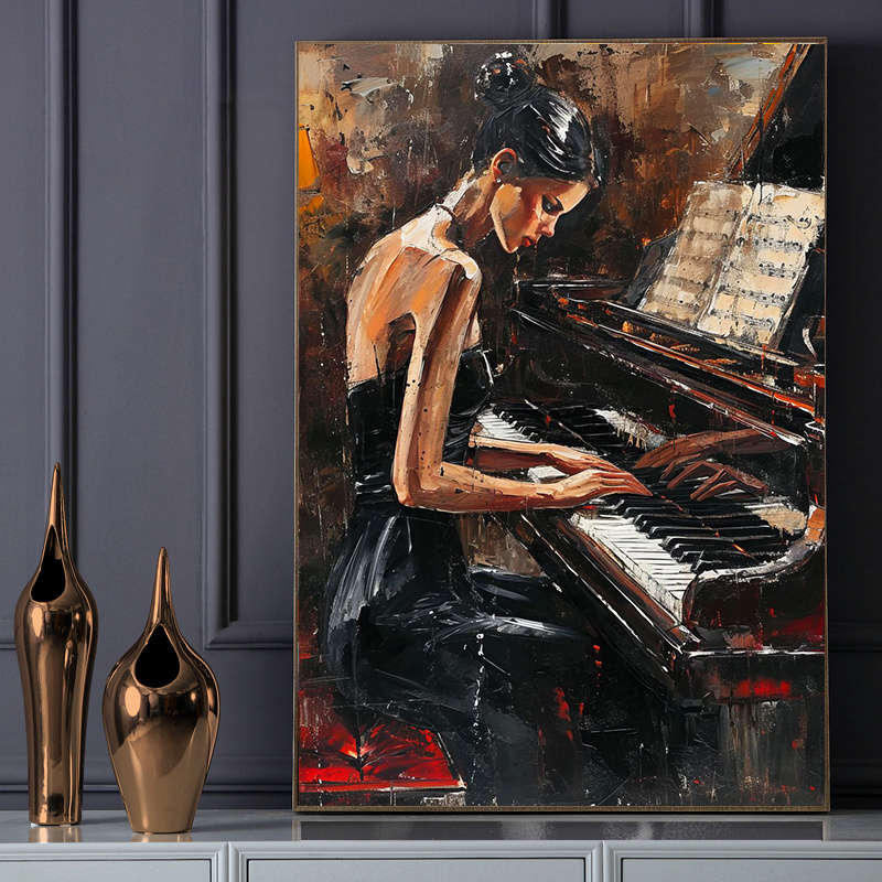 1pc  Modern Abstract Piano Player Canvas Art Print 79.98x119.99cm Frameless Wall Decor Large