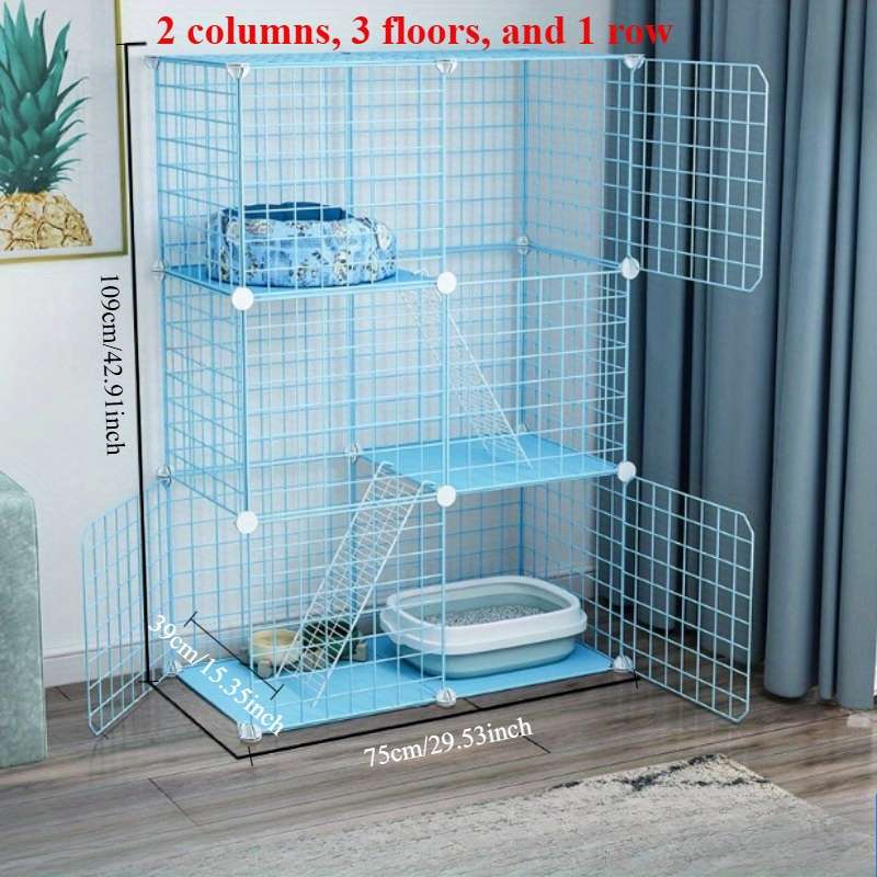 1pc Blue 2 columns 3 layers 1 row Pet Cage