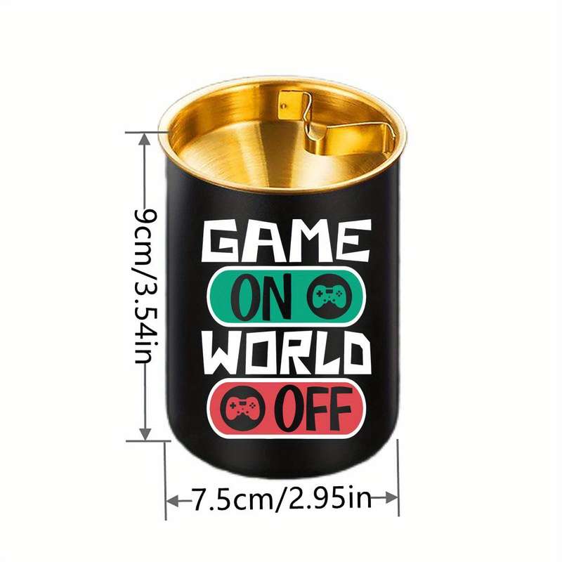 1pc JT Stainless Steel Ashtray with Game Controller ON OFF Design Portable Oval Black Golden Ga