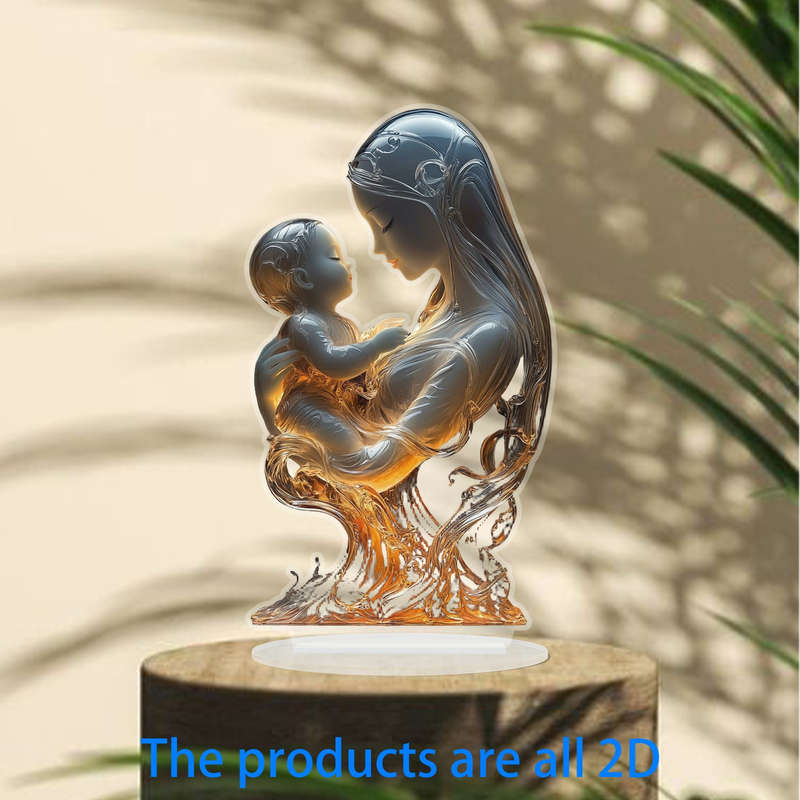1pc 2D Flat   Acrylic Mother and Youngsters Embrace Desktop Decor Elegant Home Accent with Warm
