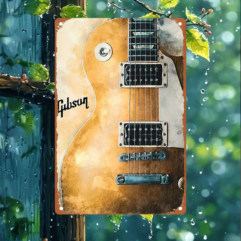 1pc Gibson Classic Sound Electric Guitar Art 20.07x30.23cm Iron Wall Decor Durable Metal Sign fo
