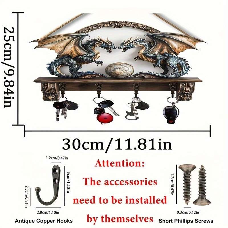 A Piece of Creative Double Dragon Treasure Protection a Minimalist Colorful Wooden Key Holder with