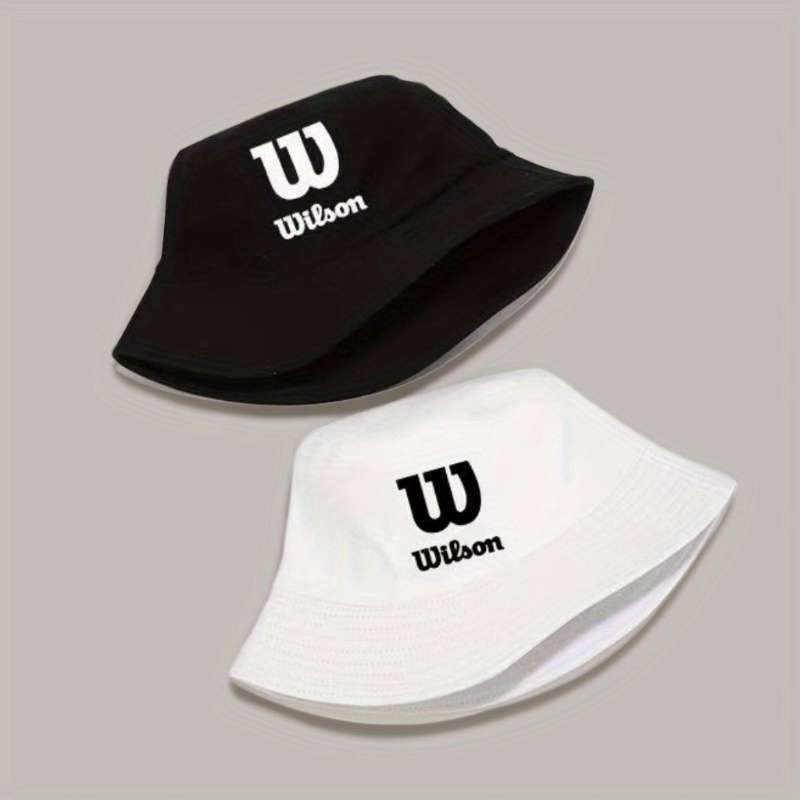 1pc Wilson Printed Eaves Sunshade Bucket Hat Stylish Solid Color Breathable Polyester Materia