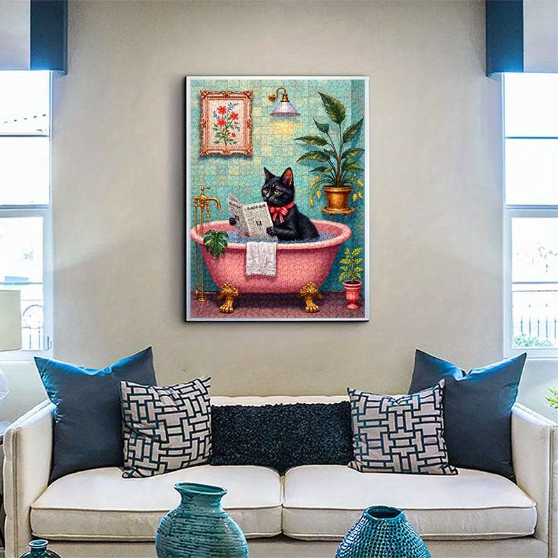 1000pcs Black Cat in Bathtub Jigsaw Puzzle Large Challenging DIY Family Game with