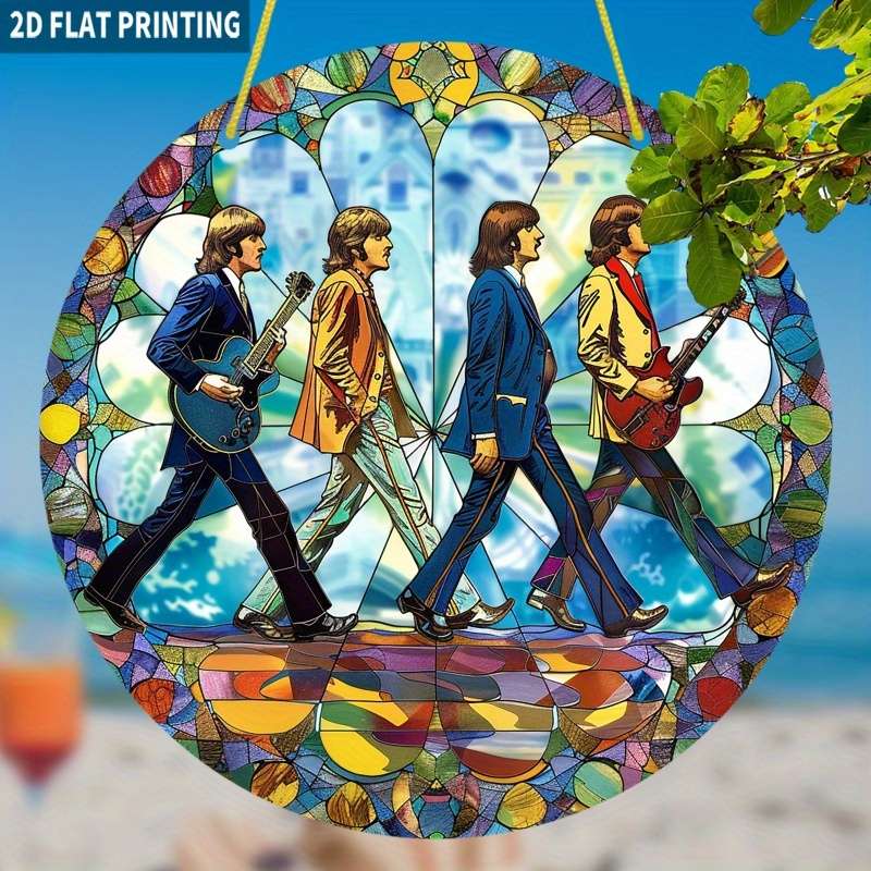 1pc 2D Flat Printing  Abbey Road Beatles Sun Catcher Vibrant 19.99x19.99 cm Window Hanging De