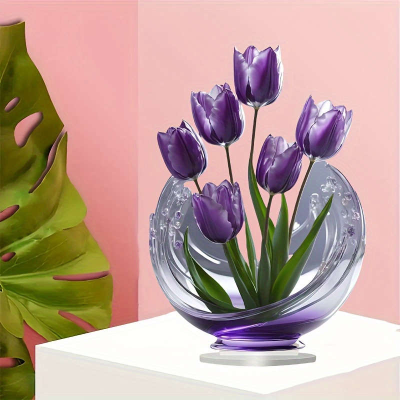 1pc 2D Flat  Elegant Purple Tulip Acrylic Crystal Tabletop Decoration Perfect for Bedroom Living