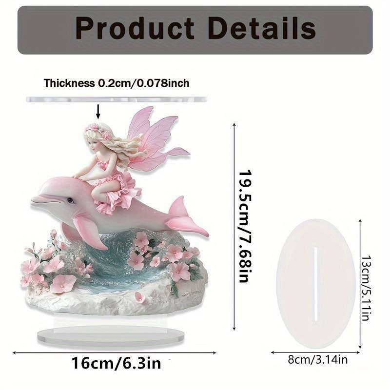 1pc 2D Flat  Bohemian Style Crystal Dolphin and Fairy Statue Enchanting Water Scene