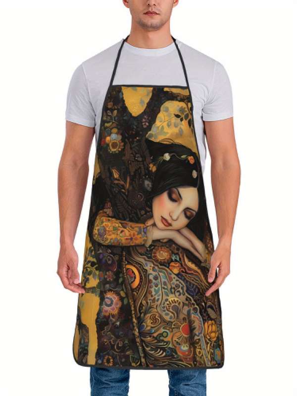 1pc Vintage Gustav Klimt Painting Apron 100% Polyester Woven Fabric 190g m? Slight Stretch Art
