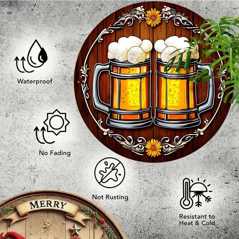 1pc Vintage Beer Mug Aluminum Wall Art 20.32x20.32cm Decorative Sign Plaque Humorous Festive Home Ba
