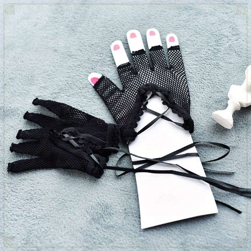 1 Pair Black Mesh Half Finger Gloves