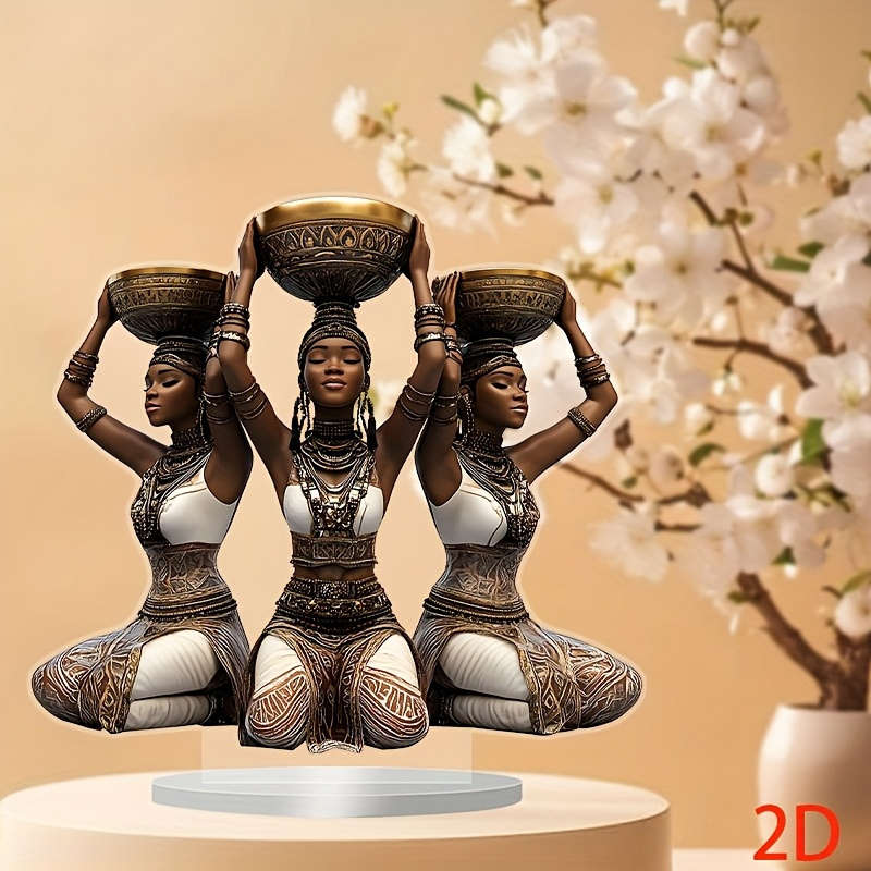 1pc 2D Flat   Acrylic Solar Collector Base with Three African Women- Bohemian Style Desktop De