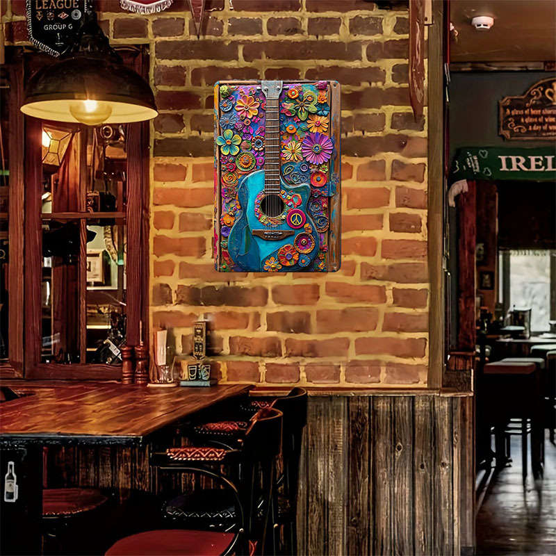 1pc Vintage Hippie Guitar Aluminum Tin Sign 8x12 Inch 20x30cm No Electricity Required Wall-Mo