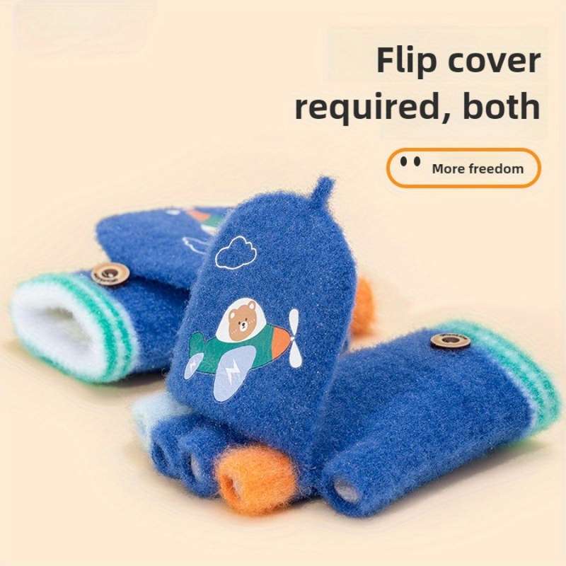 1 Pair Sky Blue [Flexible Half-Finger Flip] Warm Gloves