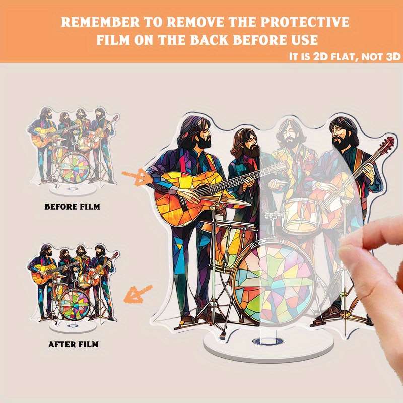 1pc 2D Flat  2D Rotating Acrylic Beatles Band Ornament with Stained Glass Design Featuring Jo