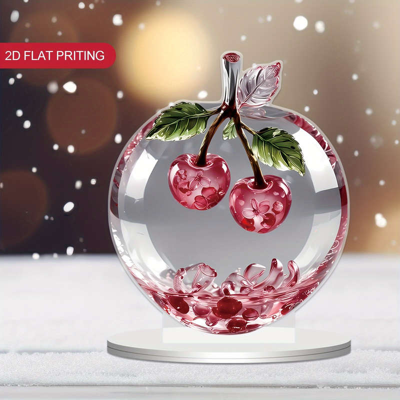 1pc 2D Flat  Plane  Acrylic Cherry Hanging Ornament with Stand Elegant Red and White Design Perf