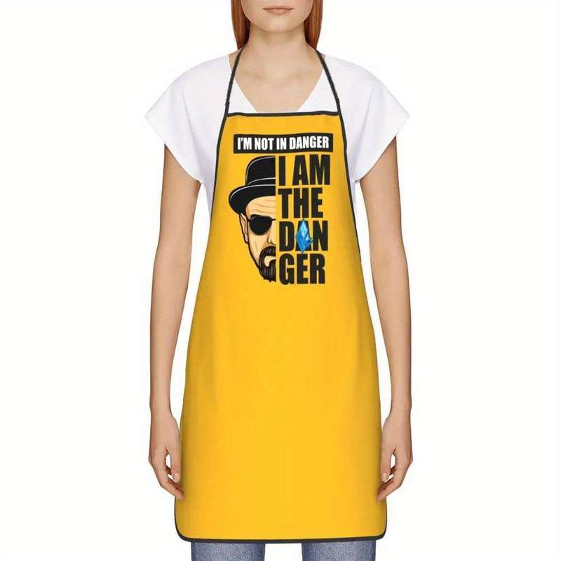 1pc Heisenberg "I Am The Danger" Apron Yellow Denim Adjustable Neck Waist Straps Front Po
