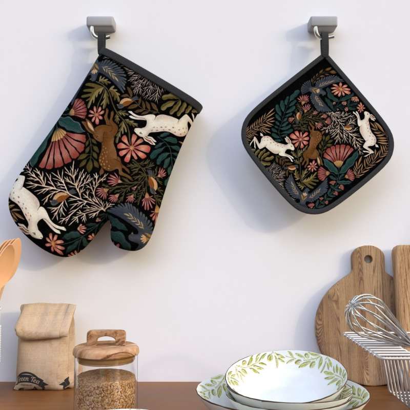 2pcs 26.92x17.02 cm Oven Mitts Pot Holders Rabbit twig flower Heat Resistant Oven Mitts And Pot
