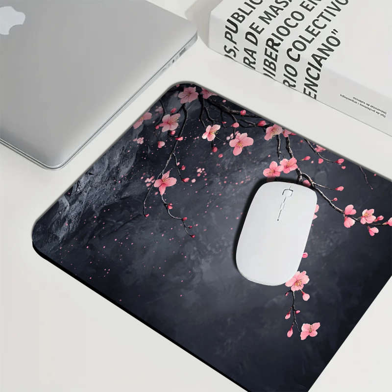 1pc 21x26cm Cherry Blossom Gaming Mouse Pad Dark Aesthetic Design with Pink Flowers