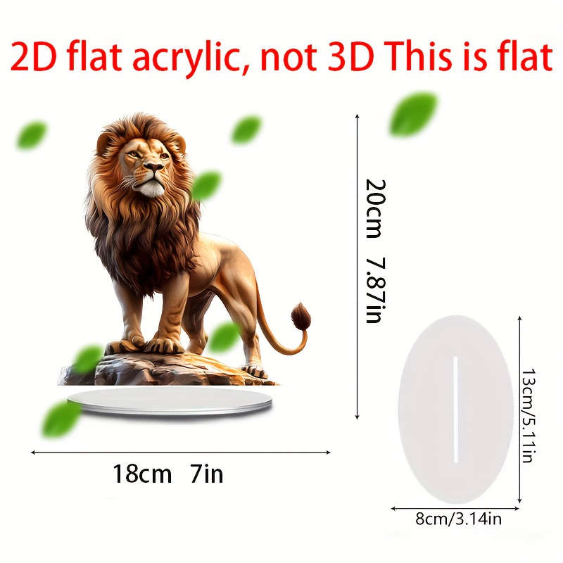 1pc 2D Flat    Acrylic Majestic Lion Sun Catcher with Wooden Base 17.78cm x 19.99c