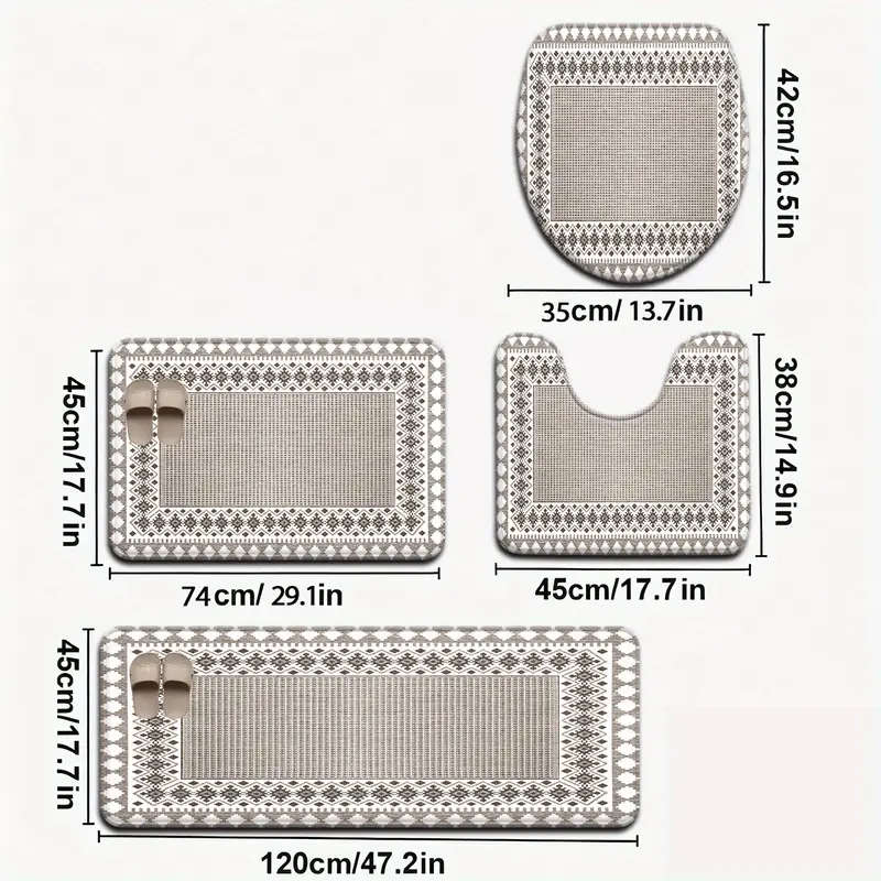 4-Piece Nordic Peach Diamond Check Bathroom Mat Set