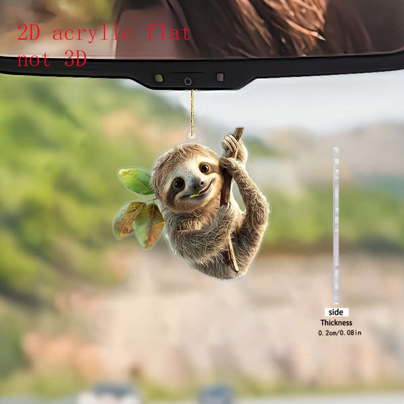 1pc 2D Flat  Acrylic Sloth Car Rearview Mirror Hanging Charm Cute Keychain Bag Decor for Animal