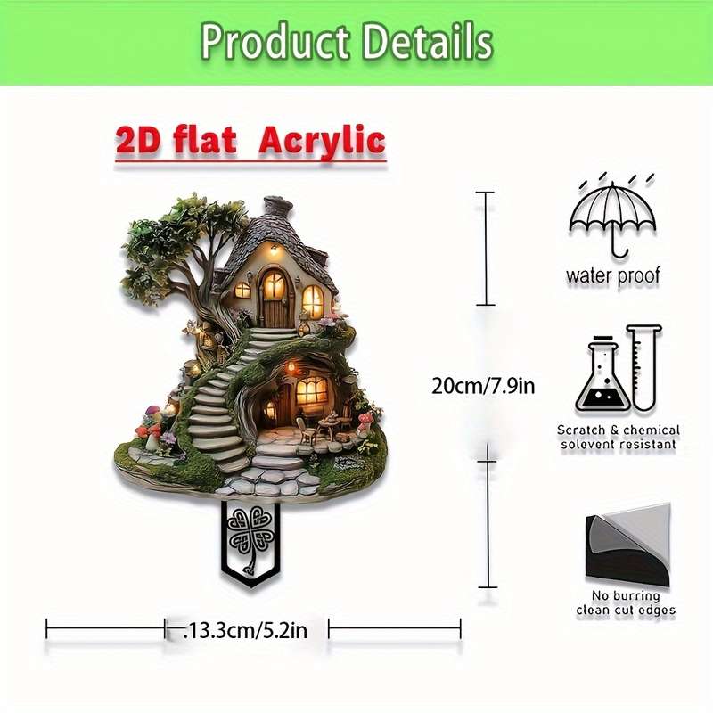 1pc 2D Flat A Stunning Acrylic Fairy Tree House Garden Stake in a  Design a Versatile