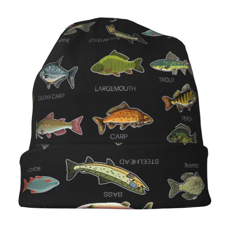 1pc Men's Fashionable Knit Skull Cap with Freshwater Fish Design Stretchy Polyester Blend Novelt