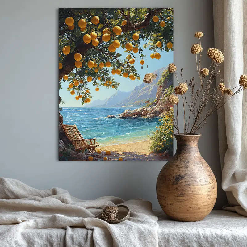 1pc Lemon Tree Coastline Canvas Poster Frameless Wall Art Decor Waterproof Fade-Resistant for Home O