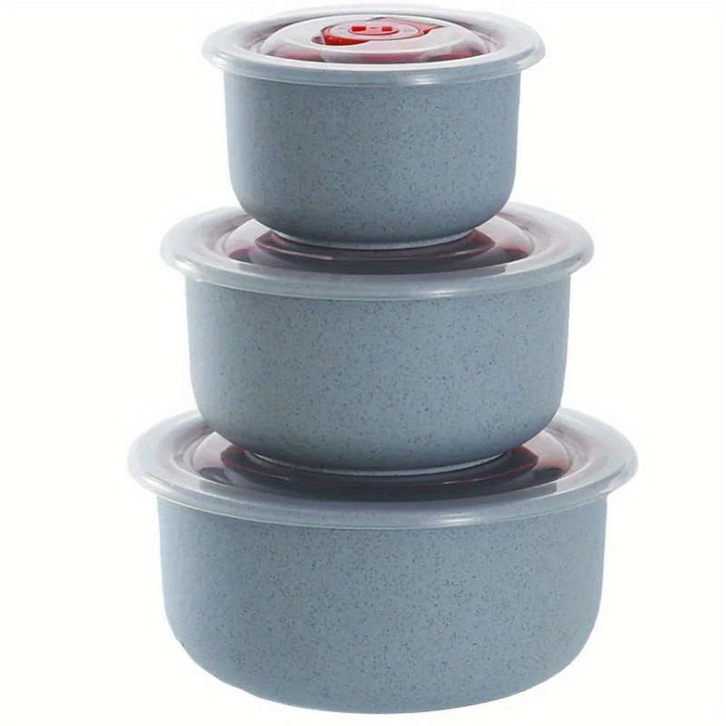 3pcs Set Large Capacity Plastic Food Storage Containers with Lids Transparent Round Fresh-Ke