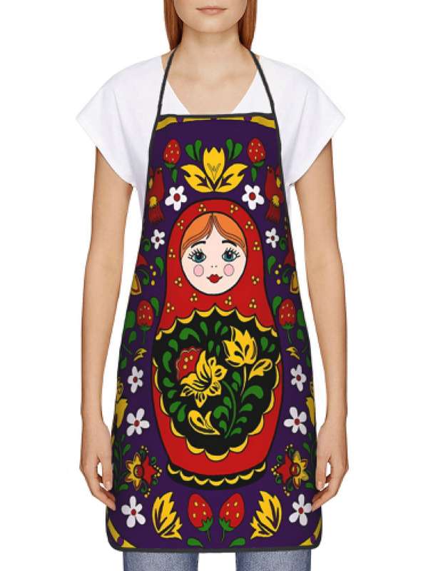1pc Matrioska Purple 1pc Adult Size Sleeveless Apron Pattern Printed Bib Home Cooking Kitchen Wear