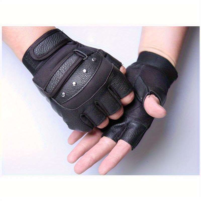 1 Pair Black PU One Size Outdoor Sports Gloves