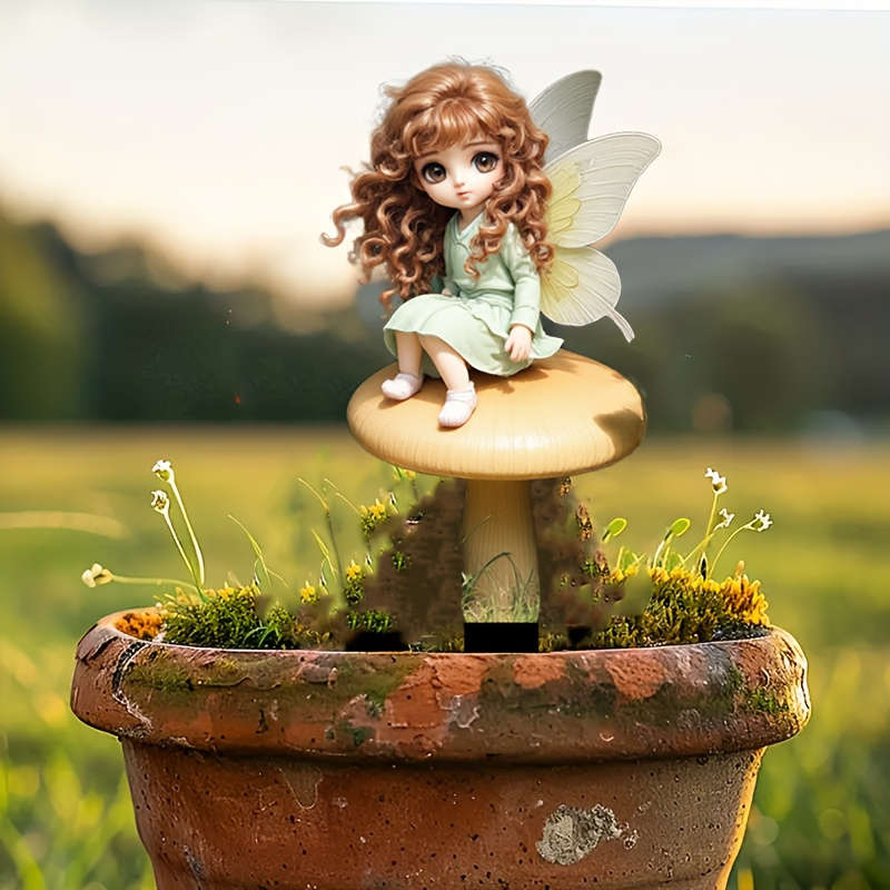 1pc 2D Flat    Garden Stake Decoration Art Deco Style Plastic Sitting Mushroom Butter