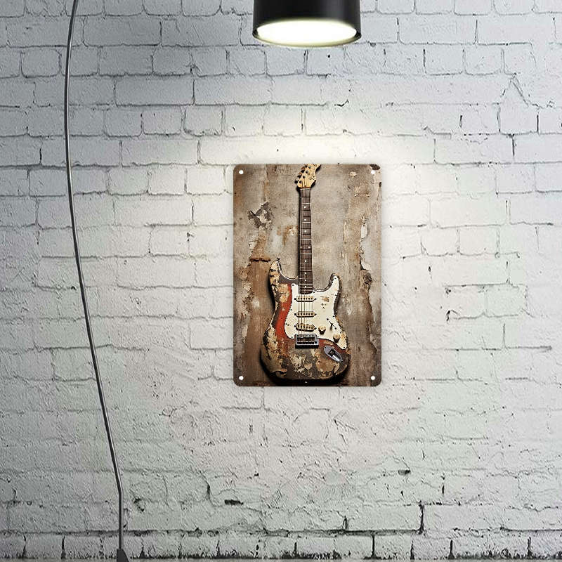1pc 2D Flat  of Vintage Electric Guitar Metal Sign for Room Decoration Measuring 19.81X29.97