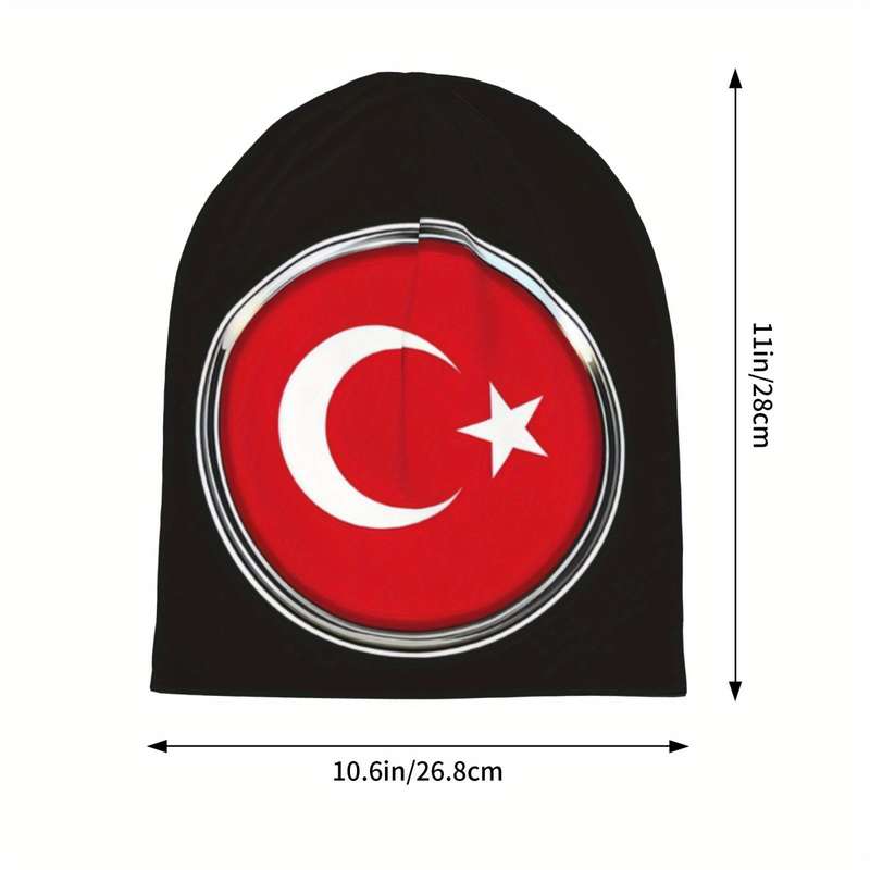 1pc Turkish Flag Print Skullies Beanies for Men and Women Stretchy Blend Street Style Knit