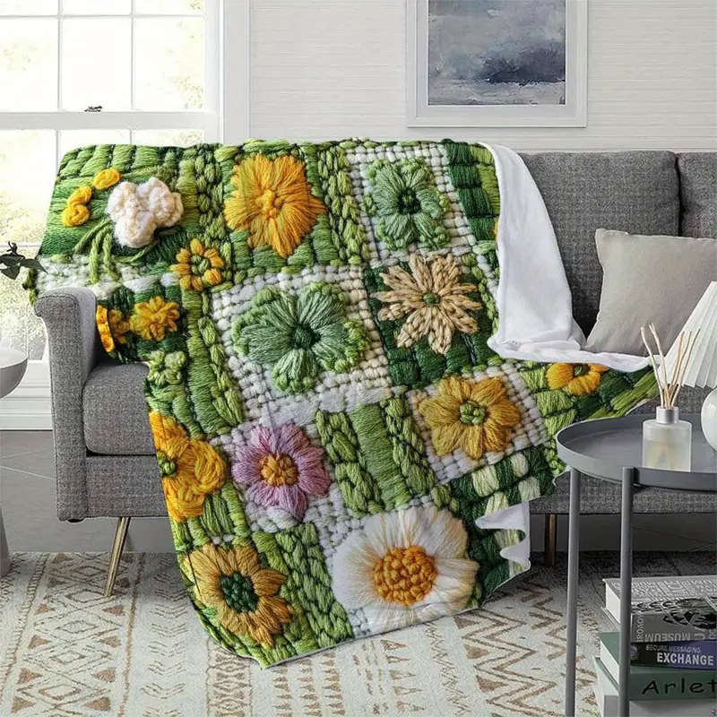 1 Floral Crochet Flannel Throw Blanket 130*150cm