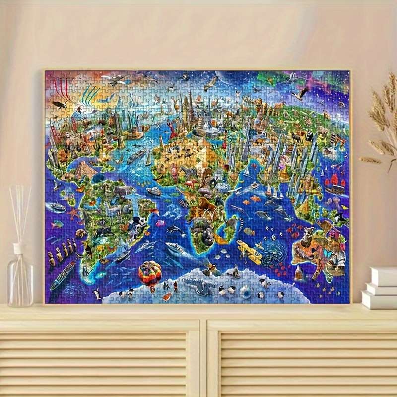 1000pcs World Landmarks Jigsaw Puzzle Large 50.04x70.1cm Dustproof Paper Puzzle Id