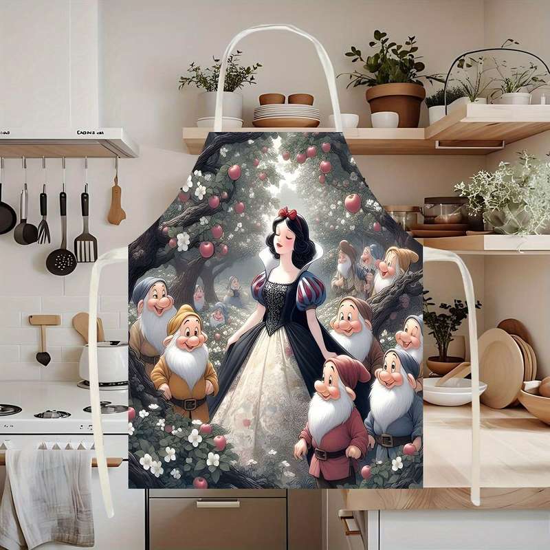 1pc Disney Snow White Cartoon Apron Adjustable Linen Kitchen Gown for Cooking Baking Whims
