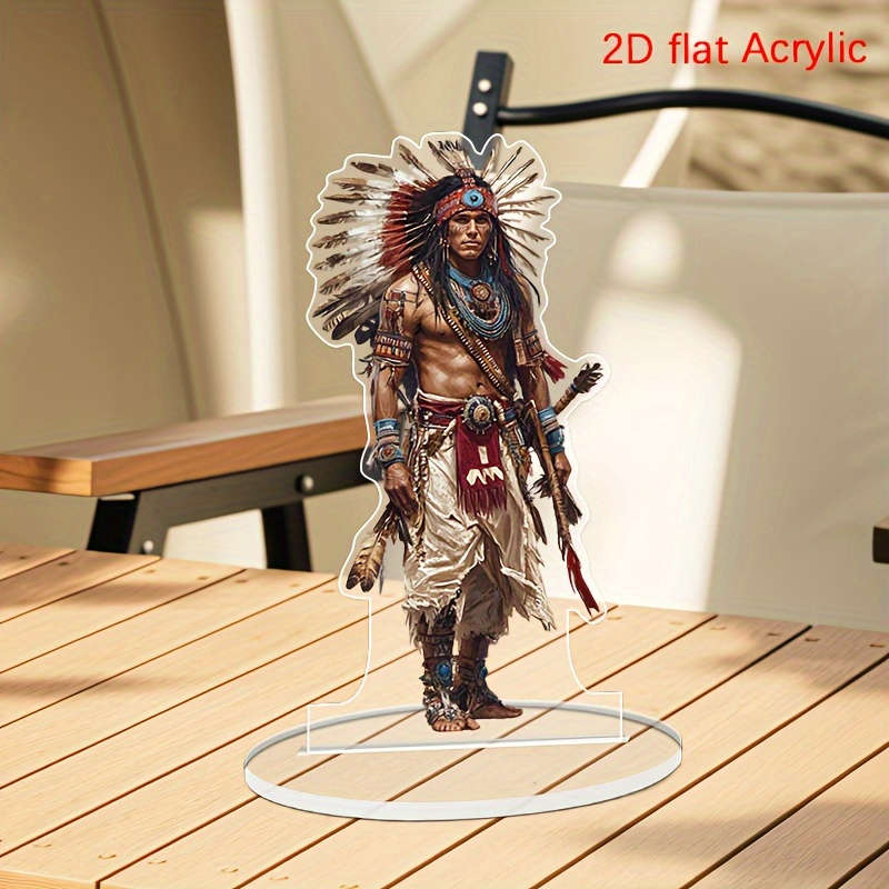1pc 2D Flat   Acrylic Native American Warrior Desktop Decor with Stand Traditional Headdress