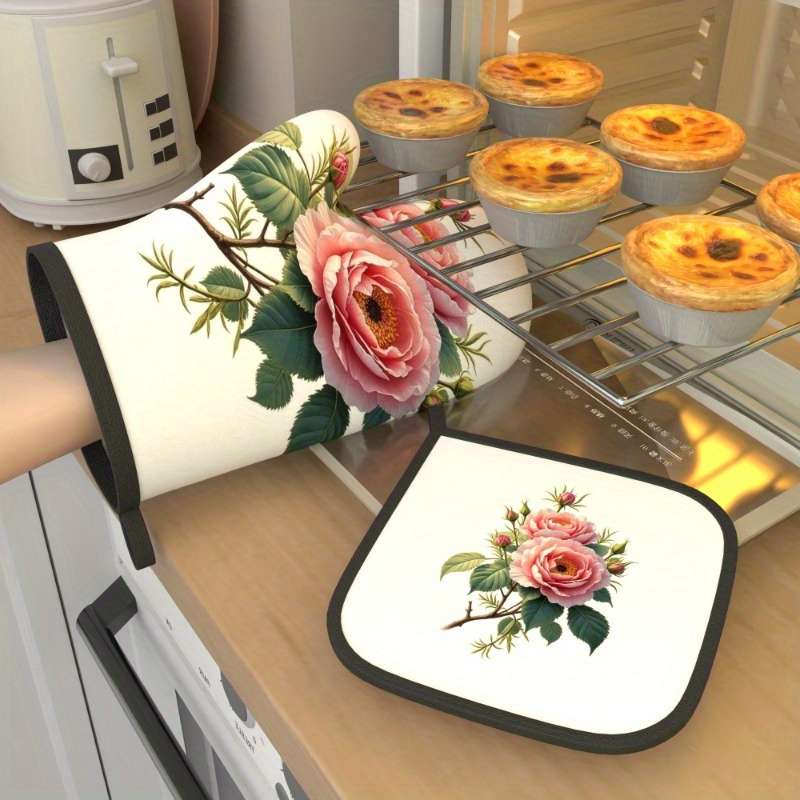 2pcs 26.92x17.02 cm Heat Resistant Oven Mitts And Potholders