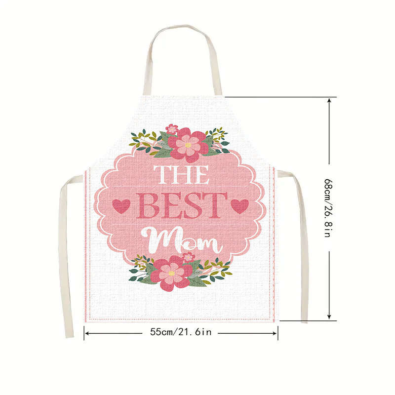 1pc Mother'S Day Apron Polyester Woven Adjustable Neck Floral "The Best Mom" Design Perfec