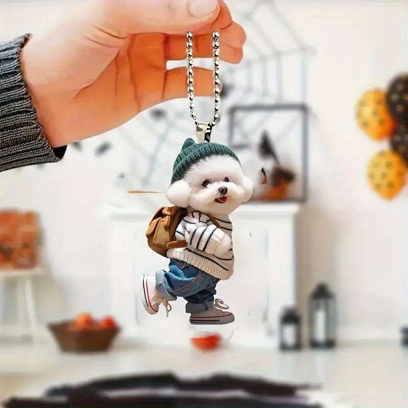 1pc 2D Flat  4pcs set combination of  puppy pendant creative car-mounted dog backpack hanging pe
